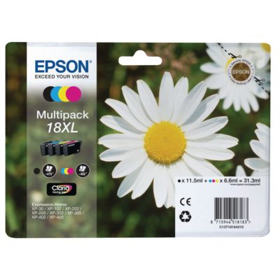 Epson Daisy 18XL Claria Home Ink, High Yield Ink Cartridge, Black, Cyan, Magenta, Yellow Multipack, C13T18164010 Epson Daisy 18XL Claria Home Ink, High Yield Ink Cartridge, Black, Cyan, Magenta, Yellow Multipack, C13T18164010